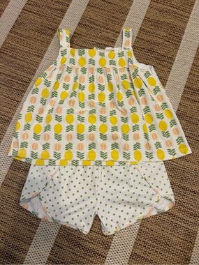 Girls Citrus Print Tank with Green Polka Dot Shorts